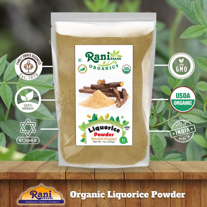 Rani Organic Liquorice Powder (Mulethi Powder) 7oz (200g) ~ All Natural | No Color | Gluten Friendly | Vegan | Non-GMO | Kosher | No Salt or fillers | Indian Origin | USDA Organic Certified