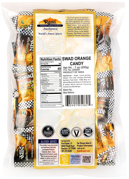 Rani Swad Orange Candy 7oz (200g) Individually Wrapped ~ Indian Tasty Treats | Vegan | Gluten Friendly | NON-GMO | Indian Origin