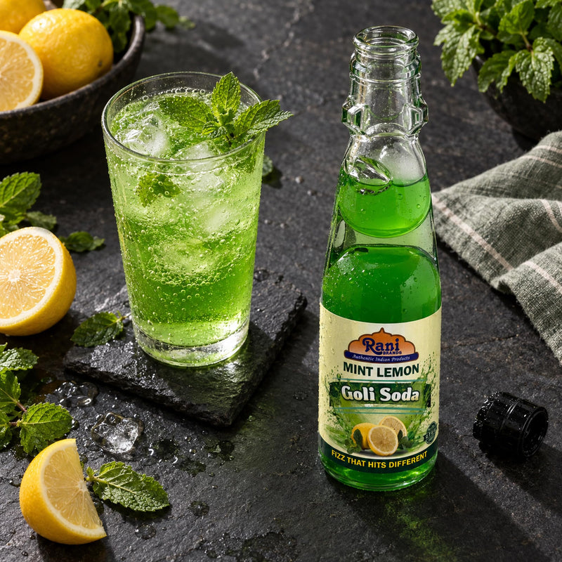Rani Mint Lemon Goli Soda 6.7 fl oz (200 ml) Glass Bottle with Marble Seal, Pack of 2 ~ Vegan | Gluten Free | Non-GMO | Indian Origin