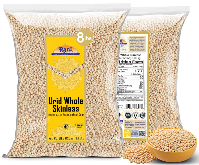 Rani Urid/Urad Gota White (Matpe Beans Skinless) Indian Lentils 128oz (8lbs) 3.63kg Bulk ~ All Natural | Gluten Friendly | NON-GMO | Vegan | Indian Origin