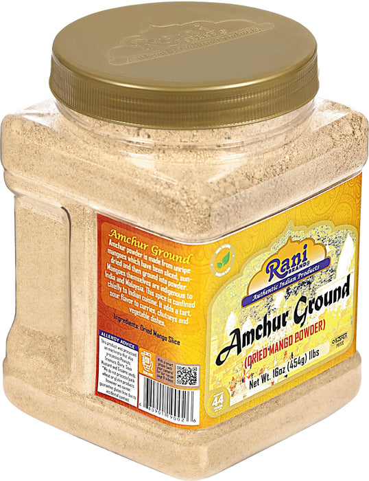 Rani Amchur (Mango) Ground Powder Spice 16oz (1lb) 454g PET Jar ~ All Natural | Gluten Friendly | Vegan | NON-GMO | No Salt or Fillers | Kosher | Indian Origin