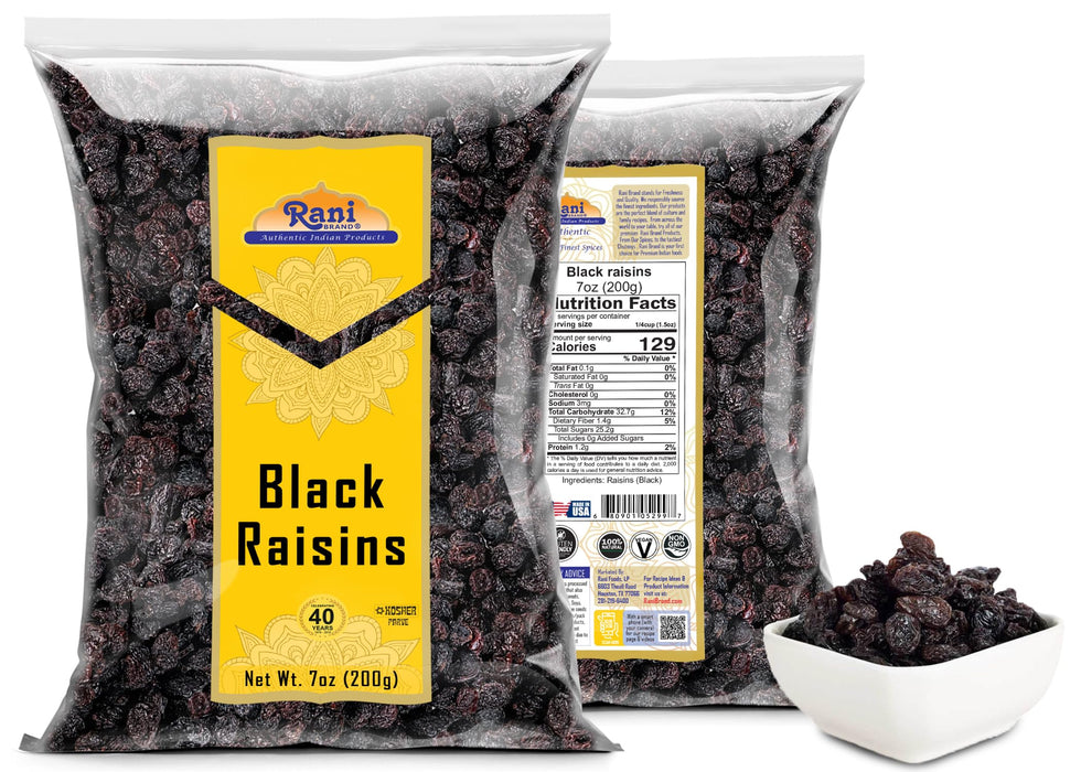 Rani Black Raisins 7oz (200g) ~ All Natural | Gluten Friendly | Non-GMO | Kosher | Vegan | Product of USA