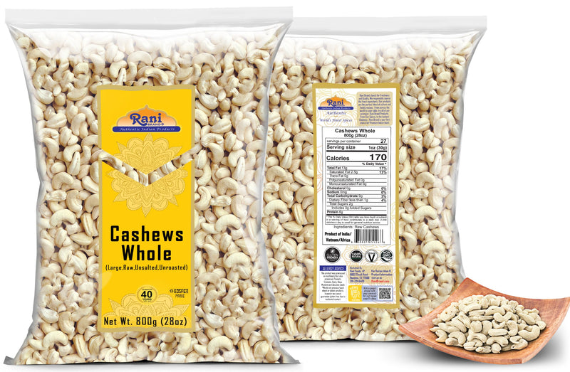 Rani Raw Cashews Whole (uncooked, unsalted) 28oz (800g) ~ All Natural, No Preservatives | Vegan | NON-GMO | Kosher | Gluten Friendly