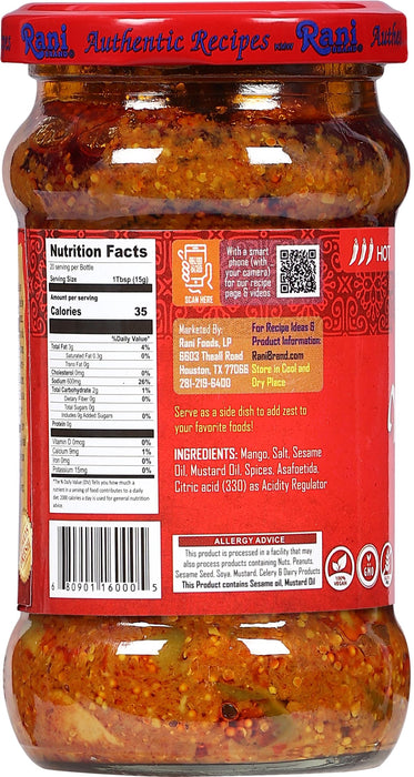 Rani Mango Pickle Hot (Achar, Spicy Indian Relish) 10.5oz ~ Glass Jar, All Natural | Vegan | Gluten Free | NON-GMO | No Colors | Indian Origin