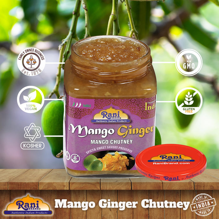 Rani Mango & Ginger Chutney (Indian Preserve) 10.5oz (300g) Glass Jar, Ready to eat, Vegan ~ Gluten Free Ingredients, All Natural, NON-GMO