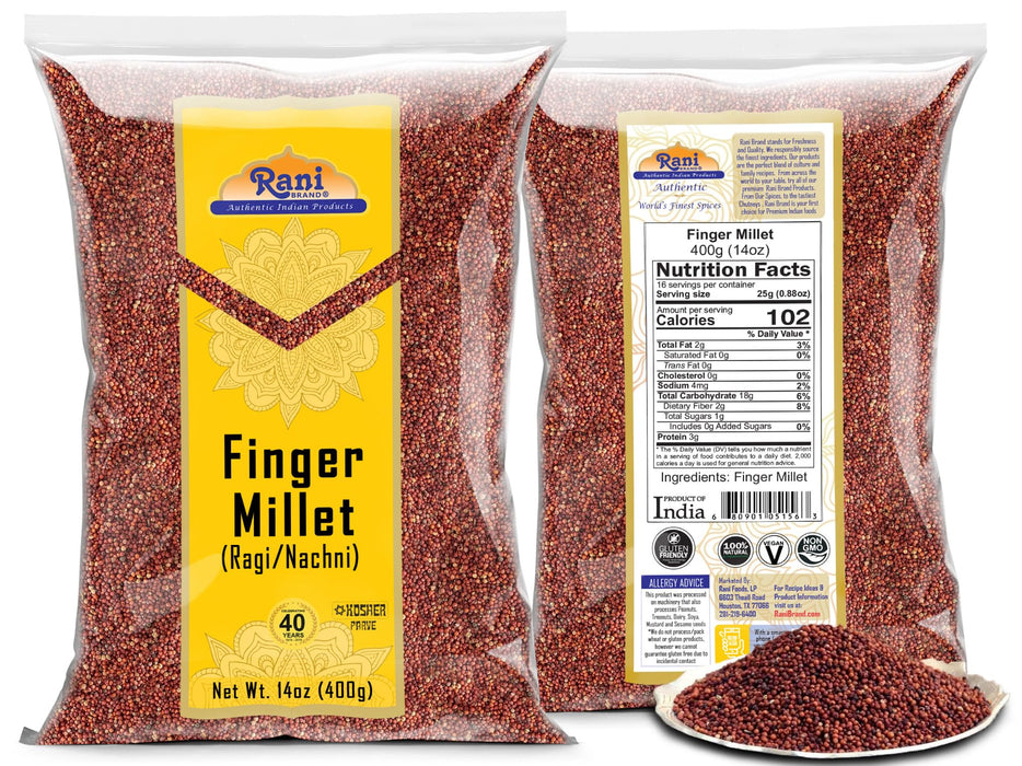 Rani Ragi Finger Millet (Eleusine Coracana) Whole Ancient Grain Seeds 14oz (400g) ~ All Natural | Gluten Friendly | NON-GMO | Kosher | Vegan | Indian Origin