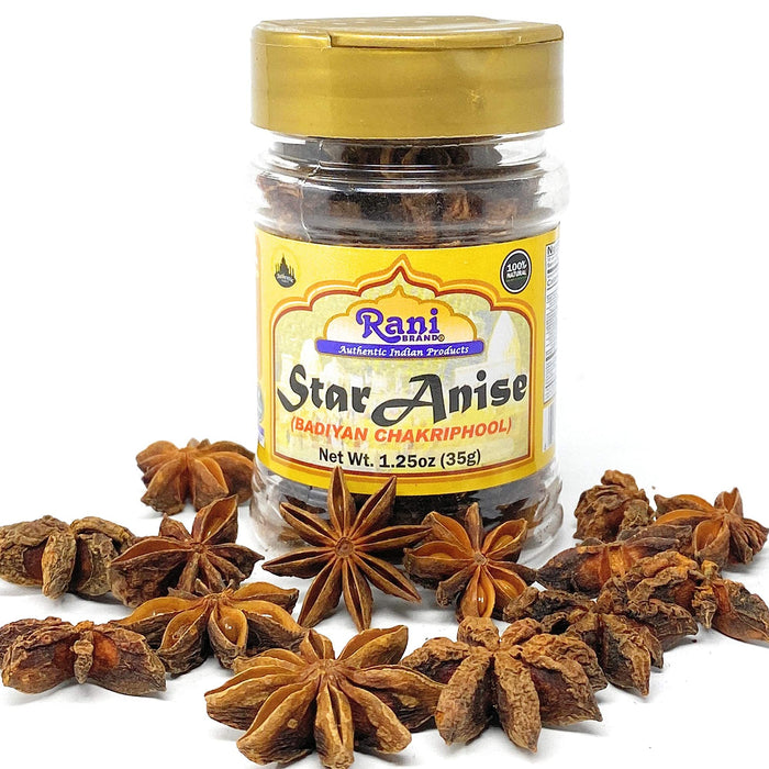 Rani Star Anise Seeds, Whole Pods (Badian Khatai) Spice 1.25oz (35g) PET Jar ~ All Natural | Gluten Friendly | NON-GMO | Vegan | Kosher | Indian Origin