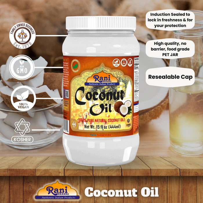 Rani Coconut Oil (100% Pure Natural Coconut Oil) 15 fl oz (444ml) Cold Pressed, NON-GMO | Gluten Free | Kosher | Vegan | 100% Natural | Packed in USA