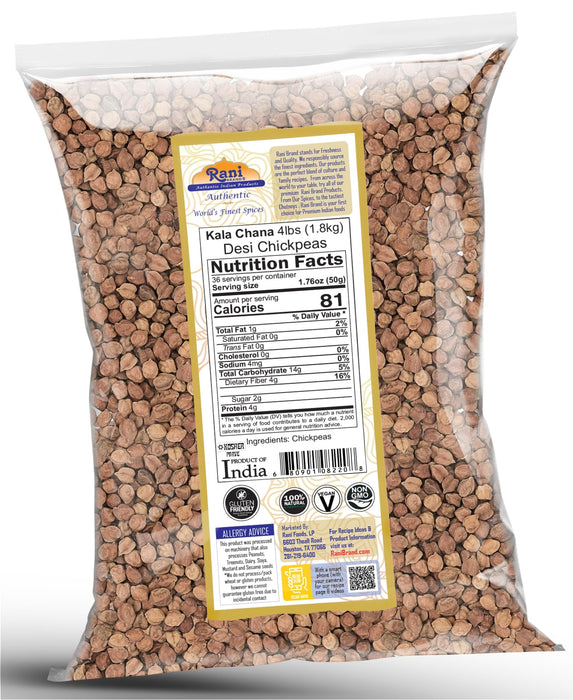 Rani Kala Chana (Desi Chickpeas Chana with skin) 64oz (4lbs) 1.81kg ~ All Natural | Gluten Friendly | NON-GMO | Vegan | Kosher | Indian Origin