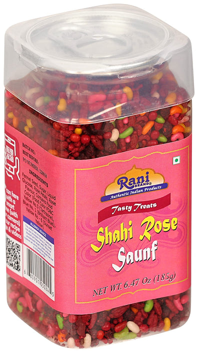 Rani Shahi Rose Saunf 6.47oz (185g) Vacuum Sealed, Easy Open Top, Resealable Container ~ Indian Tasty Treats | Vegan | Gluten Friendly | NON-GMO | Indian Origin