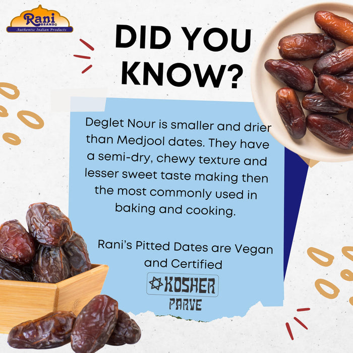 Rani Pitted Dates (Deglet Nour) Raw Dried Fruit 24oz (1.5lbs) 680g, Pack of 6 ~ All Natural | Fat-free | No added Sugar | Vegan | Gluten Friendly | Non-GMO | Kosher | Product of Tunisia