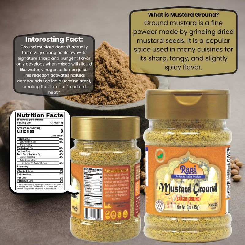 Rani Mustard Seeds Ground, Powder Spice (Rai Sarson) 3oz (85g) PET Jar ~ All Natural | Gluten Friendly | NON-GMO | Kosher | Vegan | Indian Origin