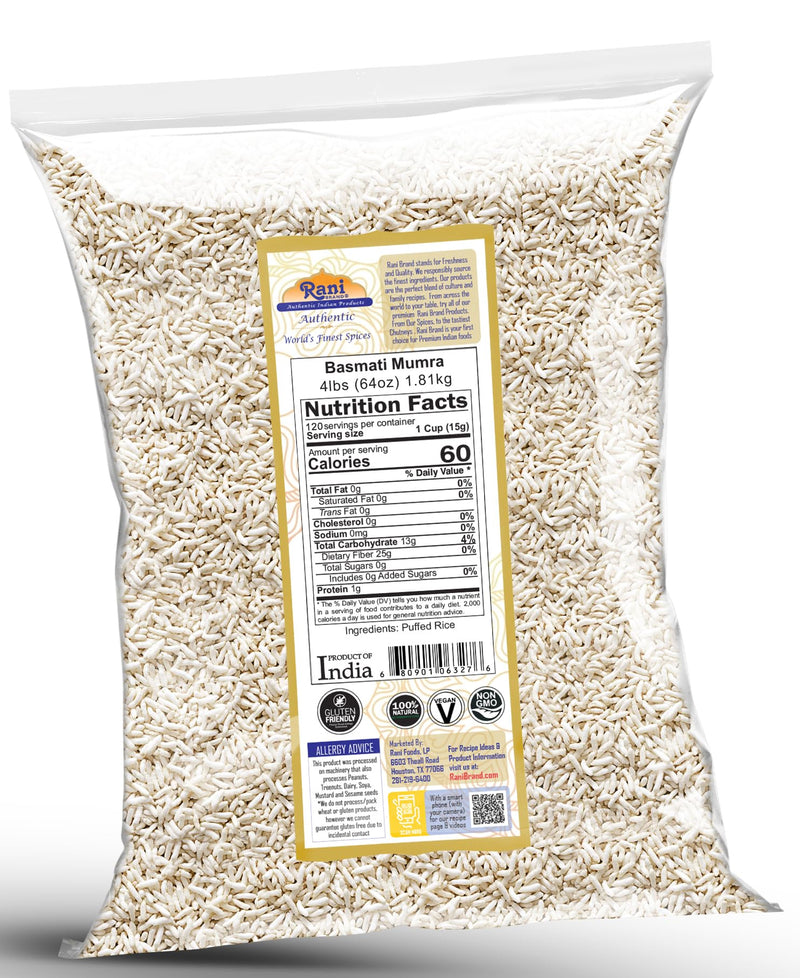 Rani Basmati Mumra (Puffed Rice) 64oz (4lbs) 1.81kg Bulk ~ All Natural | No Color | Gluten Friendly | Vegan | NON-GMO | Kosher | No Salt or fillers | Indian Origin
