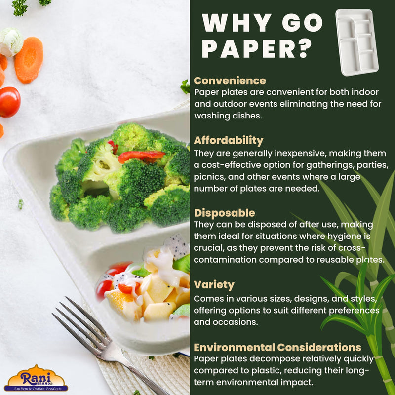 Rani 6 Compartment Square Biodegradable Divided Plates, Pack of 500 ~ Party, Thali, Buffet | Disposable & Eco-Friendly | Heavy-Duty Sturdy Paper Bagasse | Premium Quality | 12.5" x 8.5" x 1.10"