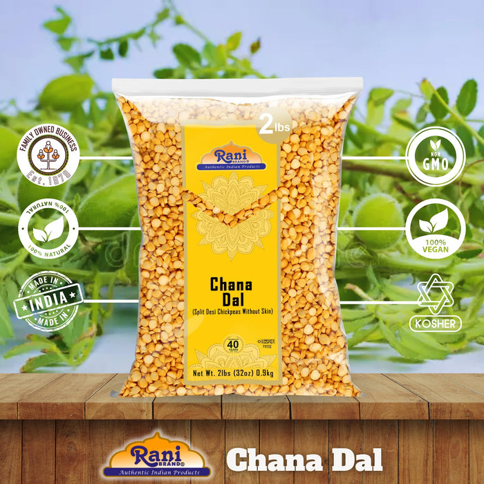 Rani Chana Dal (Split Desi Chickpeas without skin) 32oz (2lbs) 907g ~ All Natural | Gluten Friendly | NON-GMO | Kosher | Vegan