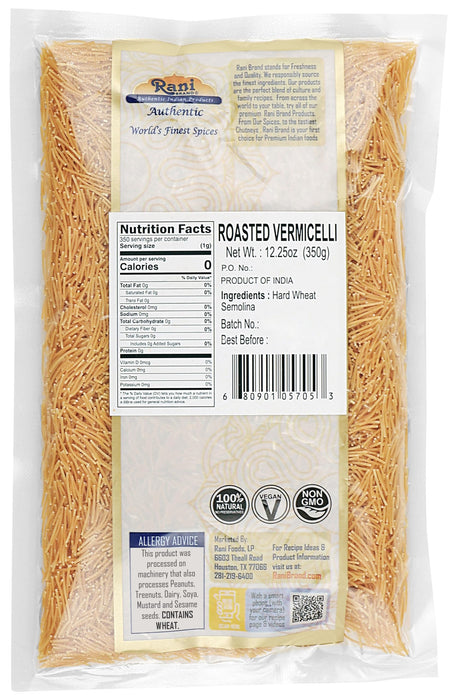 Rani Roasted Vermicelli (Wheat Noodles) 12.25oz (350g), Pack of 6 ~ All Natural | Vegan | NON-GMO | Indian Origin