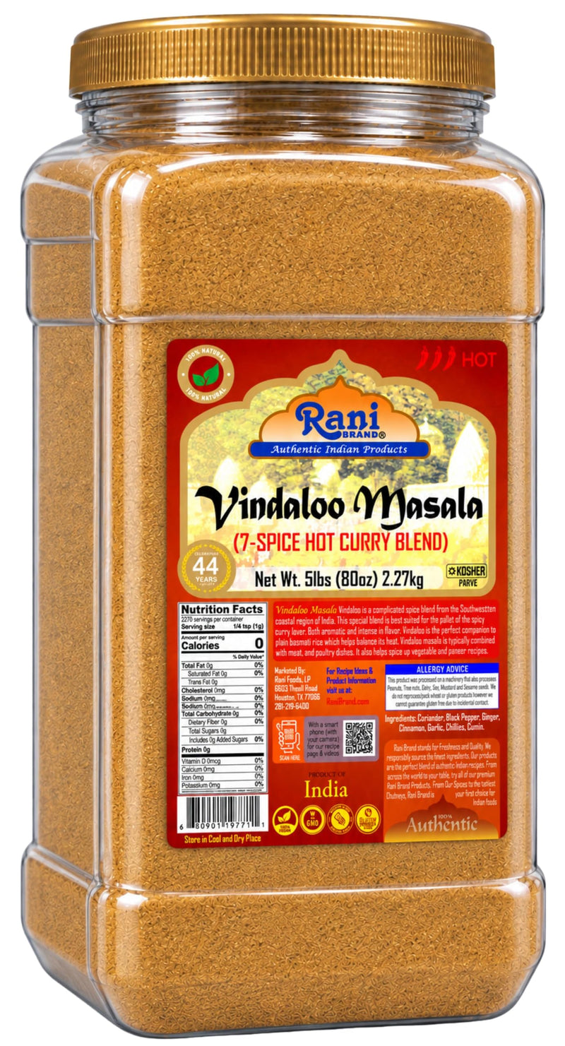 Rani Vindaloo Curry Masala Natural Indian Spice Blend 80oz (5lbs) 2.27kg Bulk PET Jar ~ Salt Free | Vegan | Gluten Friendly| NON-GMO | No colors | Indian Origin