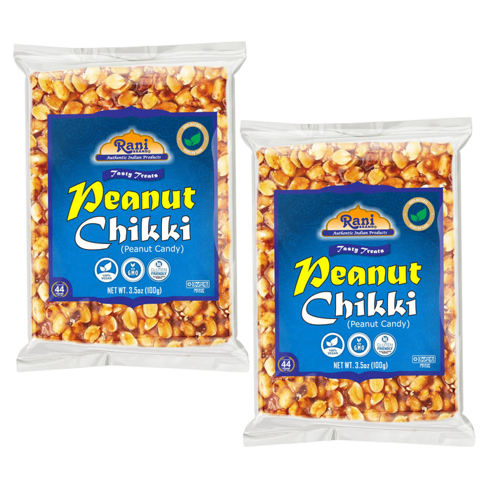 Rani Peanut Chikki (Brittle Candy) 100g (3.5oz) x Pack of 2 ~ All Natural | Vegan | Kosher | No colors | Gluten Friendly | Indian Origin