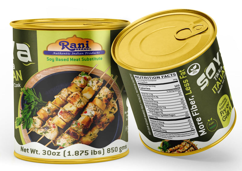 Rani Soya Tikka Italian 30oz (1.875lbs) 850g, Pack of 6, Ready for Cook ~ Easy Open Lid | All Natural | Vegan | No Colors | NON-GMO | Kosher | Indian Origin | Soy Based Meat Substitute
