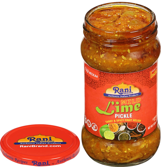 Rani Lime Pickle Mild (Achar, Spicy Indian Relish) 10.5oz (300g) ~ Glass Jar, All Natural | Vegan | Gluten Friendly | NON-GMO | Kosher | No Colors