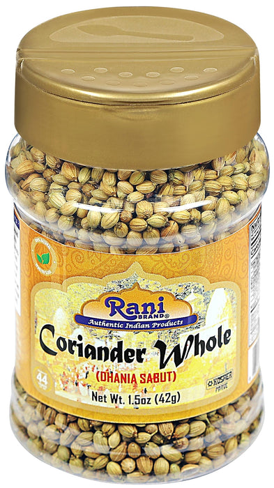 Rani Coriander (Dhania) Seeds Whole, Indian Spice 1.5oz (42g) PET Jar ~ All Natural | Gluten Friendly | NON-GMO | Vegan | Kosher | Indian Origin