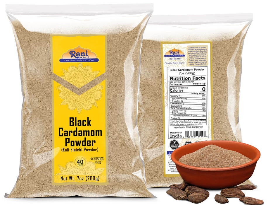 Rani Black Cardamom Powder (Kali Elachi) Indian Spice 7oz (200g) ~ All Natural | Vegan | Gluten Friendly | NON-GMO | Kosher | Indian Origin | Smokey, Tsaoko, Cao Guo, Bach Dan Khau, Badi