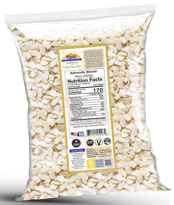 Rani Almonds, Raw Whole With Skin (uncooked, unsalted) 14oz (400g) ~ All Natural | Vegan | Gluten Friendly | Kosher | Fresh Product of USA ~ California Shelled Almonds