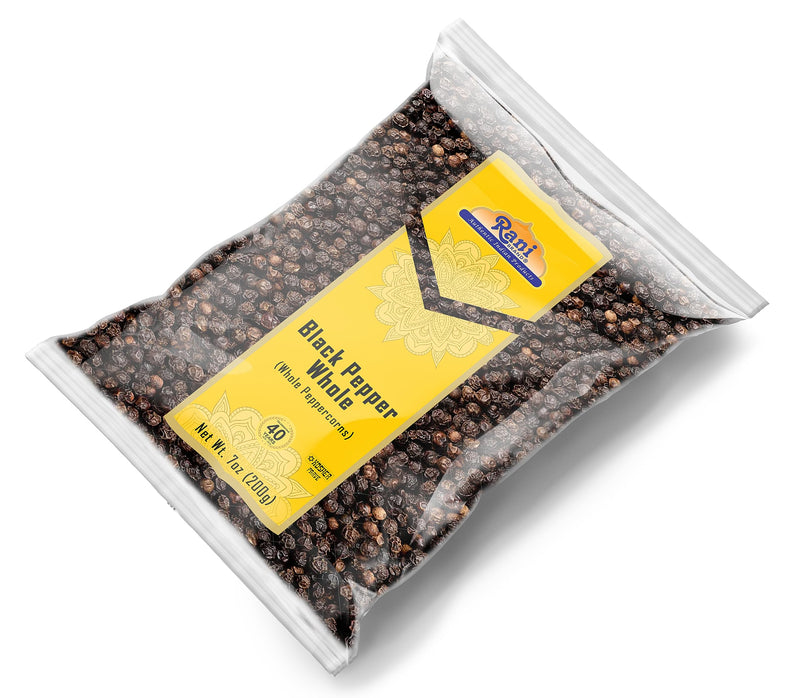 Rani Black Pepper Whole (Peppercorns), Premium Bold Tellicherry Quality 7oz (200g) ~ All Natural | Gluten Friendly | Non-GMO | Kosher | Product of Vietnam | Perfect size for Grinders!
