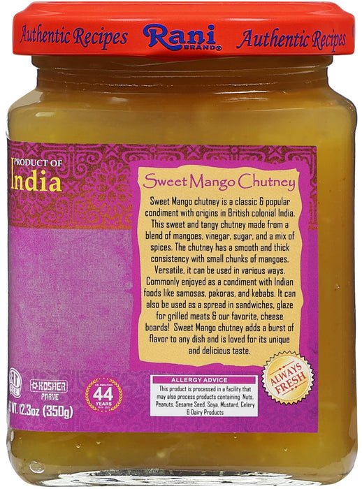 Rani Sweet Mango Chutney (Indian Preserve) 12.3oz (350g) Glass Jar, Ready to eat, Vegan, Pack of 5+1 ~ Gluten Free, All Natural, NON-GMO, Kosher