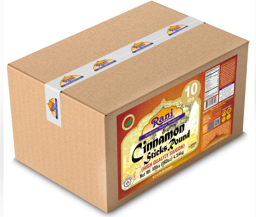 Rani Cinnamon Sticks 160oz (10lbs) 4.54kg Bulk Box - 875-1000 Sticks - Strong Aroma, Perfect for Baking, Cooking & Beverages | 3+ Inches Length - Cassia Saigon Cinnamon from Vietnam | Kosher