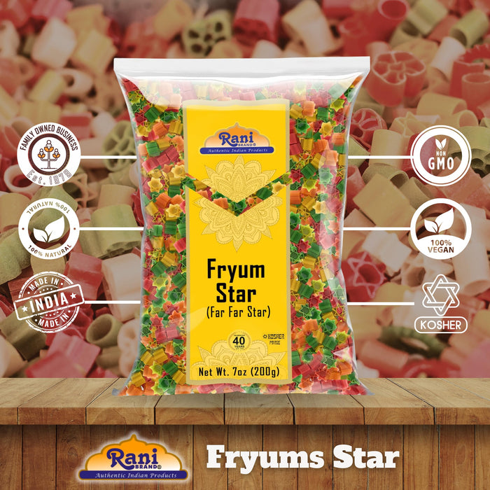 Rani Far Far / Fryums (Wheat & Tapioca Pellet) Star Shape 7oz (200g) ~ Vegan, Kosher, Uncooked, Used to Make Papad, Bhungra / Chip Snack