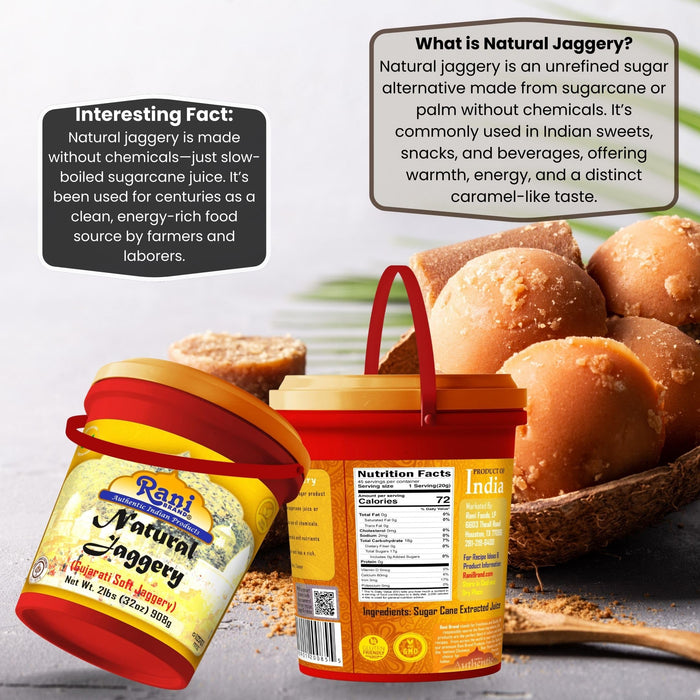 Rani Natural Jaggery (Gujarati Soft Jaggery) 32oz (2lbs) 908g Bulk Bucket ~ Gluten Friendly | Vegan | NON-GMO | Kosher | No Salt or fillers | Indian Product