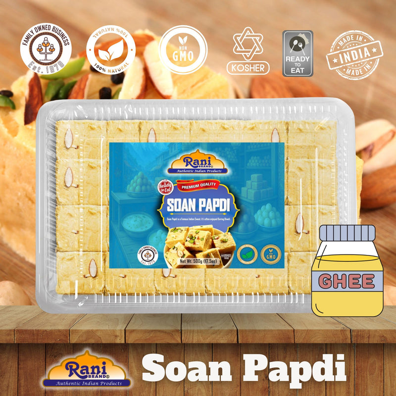 Rani Soan Papdi 17.5oz (500g) PET Jar, Pack of 6, Traditional Indian Sweets, Ready to eat ~ All Natural | Non-GMO | Kosher | Indian Origin