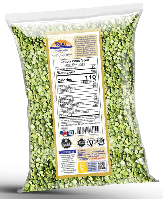Rani Green Peas Split, Dried (Vatana, Matar) 32oz (2lbs) 907g ~ All Natural | Kosher | Vegan | Gluten Friendly | Product of USA
