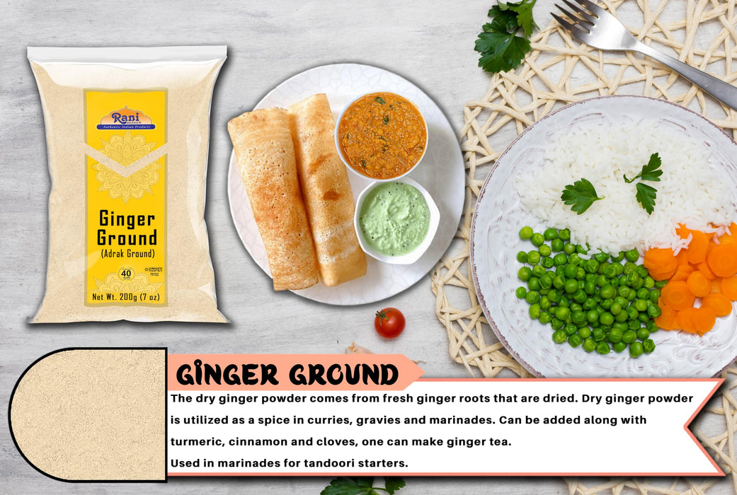 Rani Ginger (Adarak) Powder Ground, Spice 7oz (200g) ~ Natural | Vegan | Gluten Friendly | NON-GMO | Kosher | Indian Origin