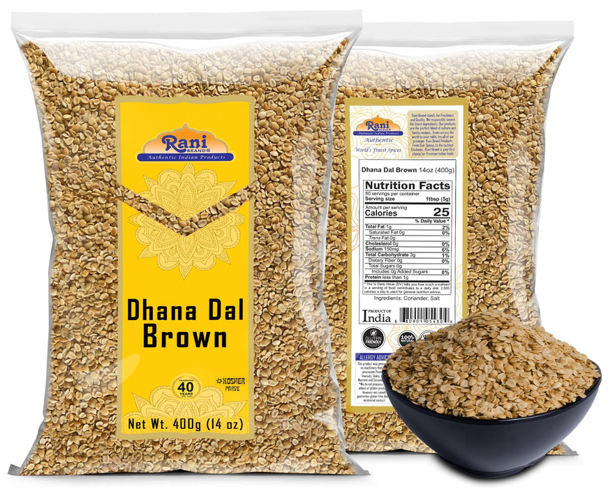 Rani Dhana Dal (Roasted Coriander Seeds) Brown 14oz (400g) ~ All Natural | Vegan | No Colors | Gluten Friendly | NON-GMO | Kosher | Indian Origin