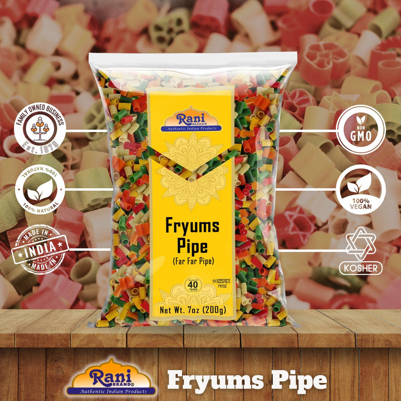 Rani Far Far / Fryums (Wheat & Tapioca Pellet) Round/Pipe Shape 7oz (200g) ~ Vegan, Kosher, Uncooked, Used to Make Papad, Bhungra / Chip Snack