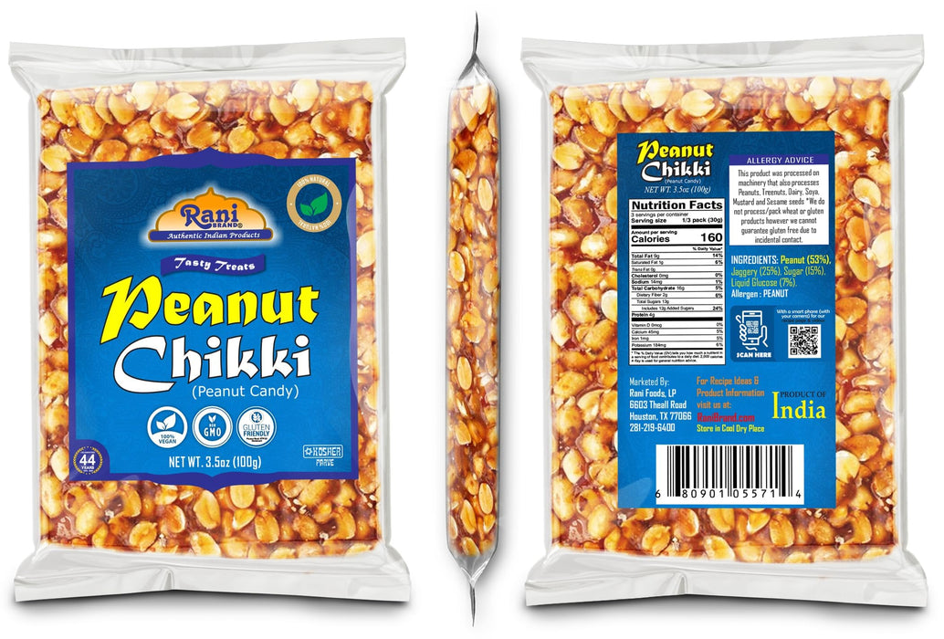 Rani Peanut Chikki (Brittle Candy) 3.5oz (100g) ~ All Natural | Vegan | No colors | Gluten Friendly | Kosher | Indian Origin