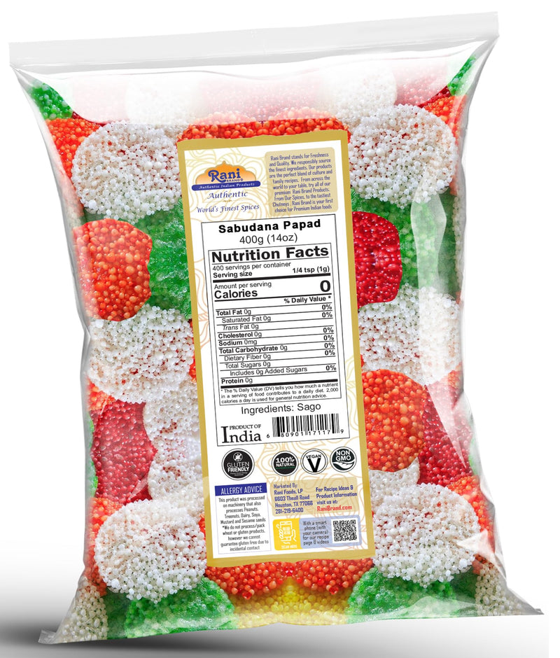 Rani Sabudana (Sago) Papad with Colors 14oz (400g) ~ Vegan | Gluten Friendly | NON-GMO | Indian Origin