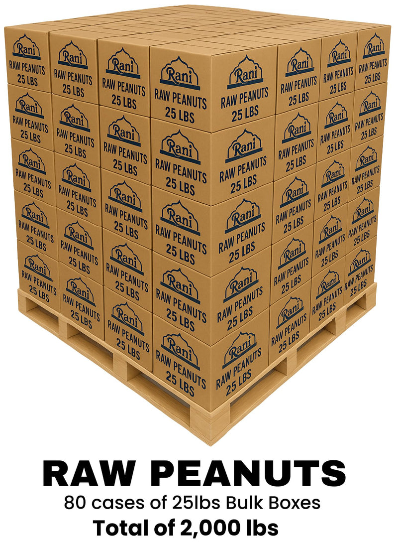 Rani Peanuts, Raw Whole With Skin (uncooked, unsalted) 25lbs (400oz) Bulk Box, 80 cases per Pallet ~ All Natural | Vegan | Gluten Friendly | Fresh Product of USA ~ Spanish Grade Groundnut/Red-skin