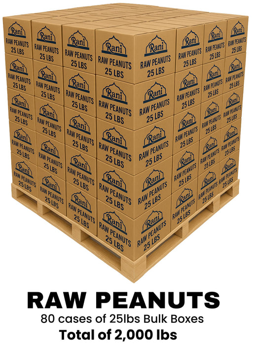Rani Peanuts, Raw Whole With Skin (uncooked, unsalted) 25lbs (400oz) Bulk Box, 80 cases per Pallet ~ All Natural | Vegan | Gluten Friendly | Fresh Product of USA ~ Spanish Grade Groundnut/Red-skin