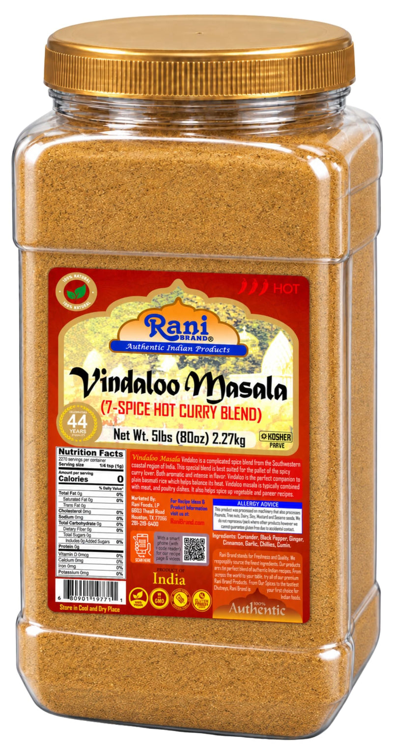 Rani Vindaloo Curry Masala Natural Indian Spice Blend 80oz (5lbs) 2.27kg Bulk PET Jar ~ Salt Free | Vegan | Gluten Friendly| NON-GMO | No colors | Indian Origin