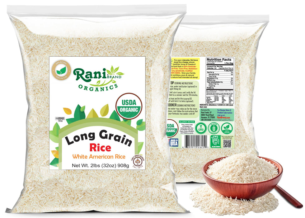 Rani Organic Long Grain White Rice 32oz (2lbs) 908g  ~ All Natural | Gluten Friendly | Vegan | Non-GMO | Kosher | Product of USA | USDA Certified Organic