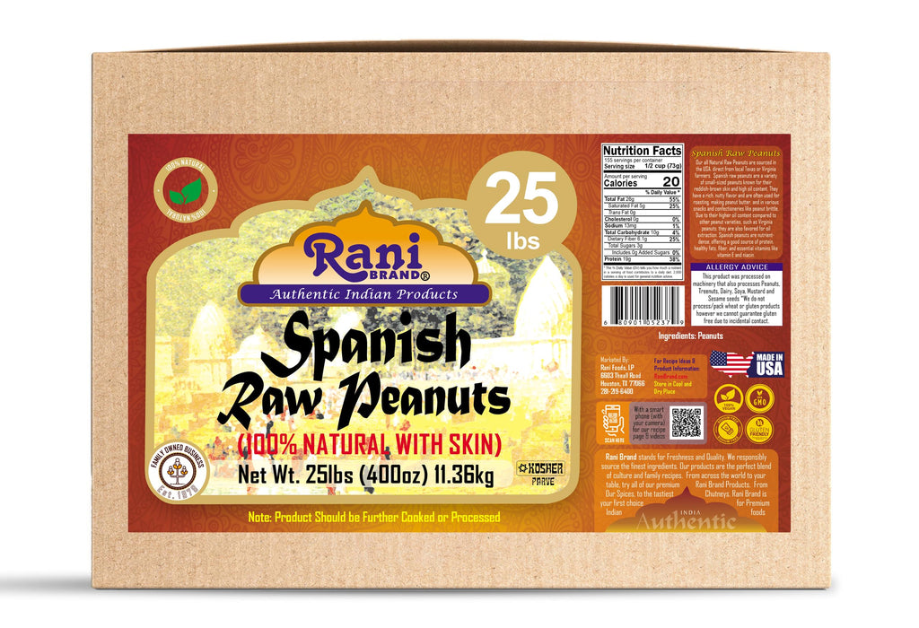 Rani Raw Spanish Peanuts 100% Natural with Skin (uncooked, unsalted) 25lbs (400oz) 11.36kg Bulk Box ~ Vegan | Gluten Friendly | Fresh Product of USA | Kosher | Red-brown Skin