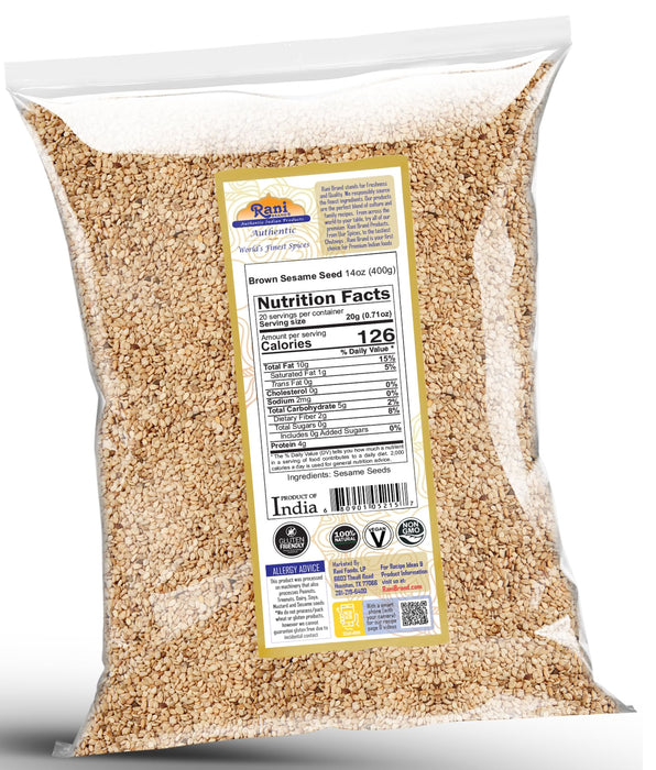 Rani Sesame Seeds Whole Raw (Till) Brown 14oz (400gm) ~ All Natural | Gluten Friendly | NON-GMO | Kosher | Vegan | Indian Origin