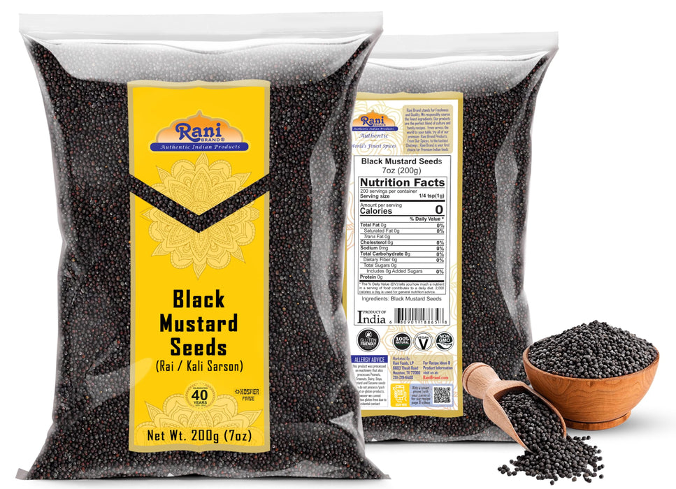 Rani Black Mustard Seeds Whole Spice (Kali Rai) 7oz (200g) ~ All Natural | Gluten Friendly | NON-GMO | Kosher | Vegan