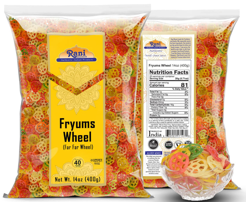 Rani Far Far / Fryums (Wheat & Tapioca Pellet) Wheel Shape 14oz (400g) ~ Vegan, Kosher, Uncooked, Used to Make Papad, Bhungra / Chip Snack