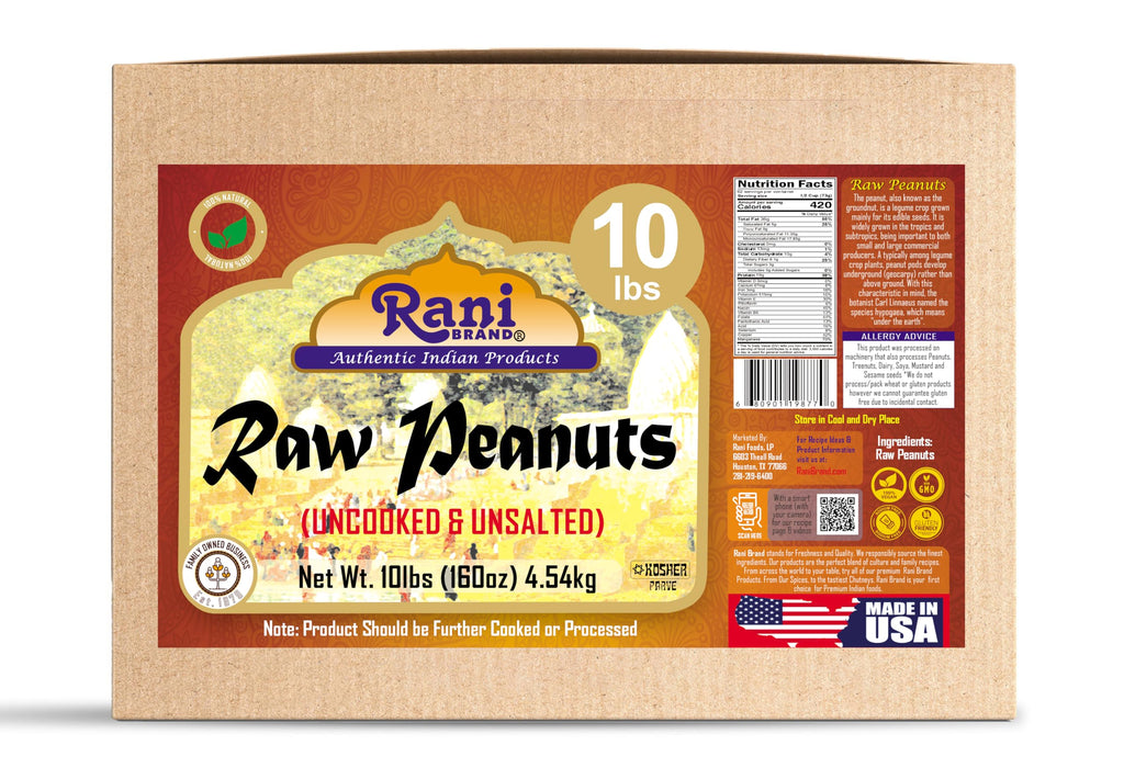 Rani Peanuts, Raw Whole With Skin (uncooked, unsalted) 10lbs (160oz) 4.54kg Bulk Box ~ All Natural | Vegan | Gluten Friendly | Fresh Product of USA ~ Spanish Grade Groundnut/Red-skin