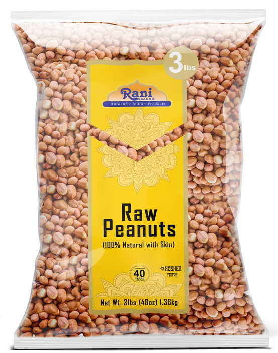 Rani Peanuts, Raw Whole With Skin (uncooked, unsalted) 48oz (3lbs) 1.36kg Bulk ~ All Natural | Vegan | Gluten Friendly | Kosher | Fresh Product of USA ~ Spanish Grade Groundnut / Red-skin