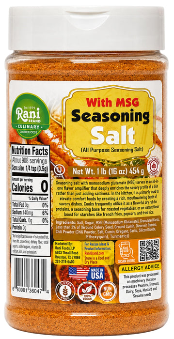 Rani Seasoning Salt with MSG (All Purpose Seasoning Salt) 16oz (1lb) 454g PET Jar ~ Gluten Free | NON-GMO | Kosher | Vegan | Sodium Free | Product of USA